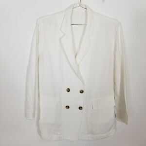 Massimo Dutti Blazer Jacket Womens Sz 40 White Button Linen Blend Long Sleeve